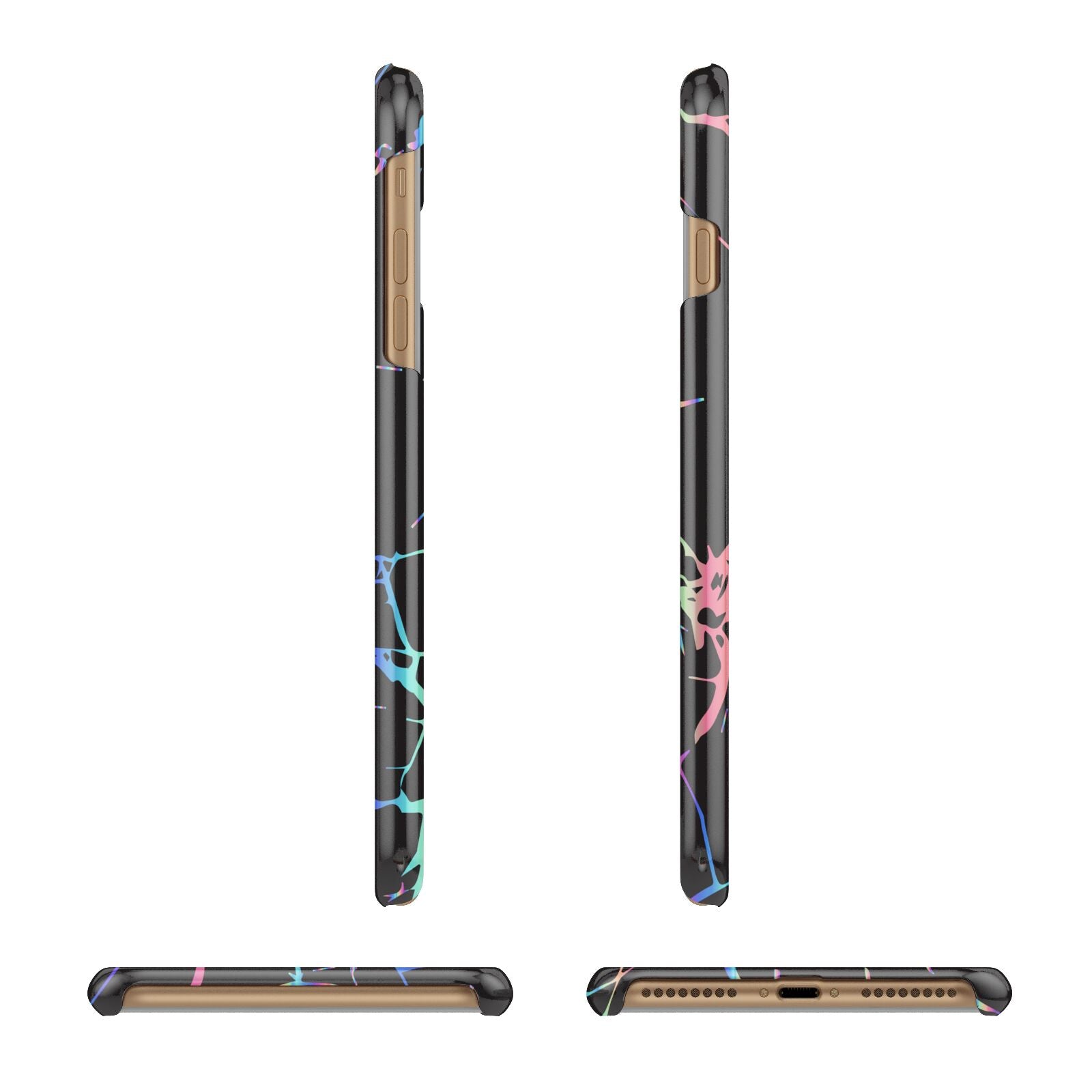 Personalised Black Holographic Marble Initials Apple iPhone 7 Plus 3D Wrap Snap Case Angled Images