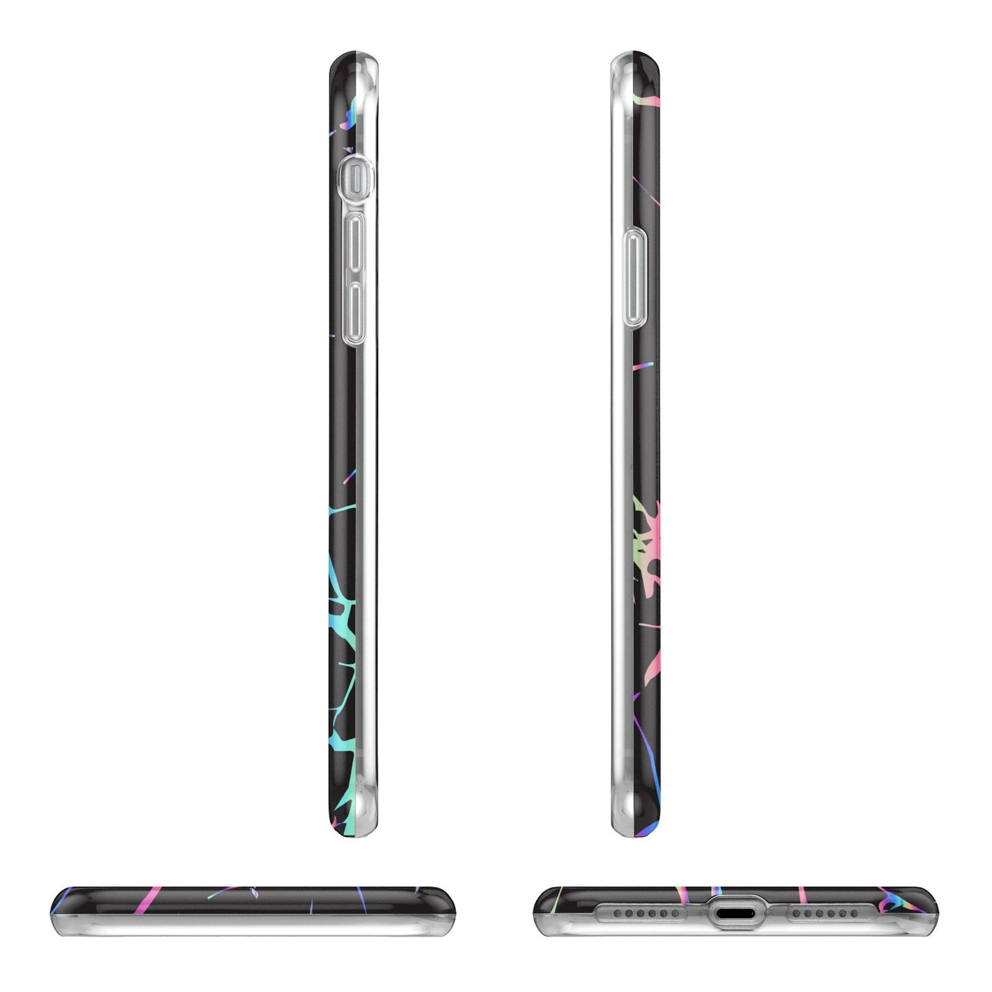 Personalised Black Holographic Marble Initials Apple iPhone XR in White with 3D Wrap Tough Case Alternative Image Angles