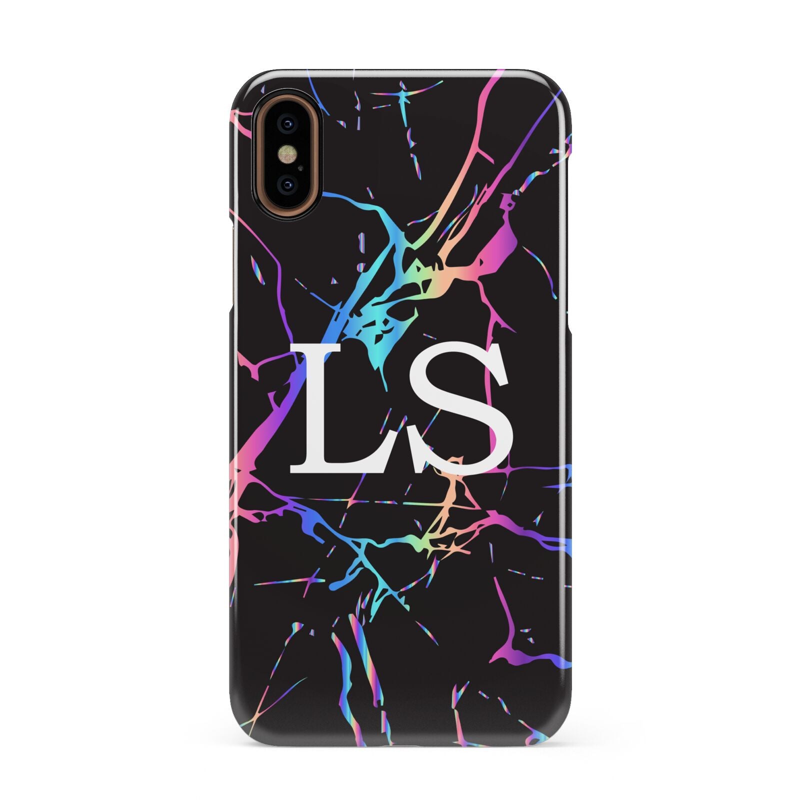 Personalised Black Holographic Marble Initials Apple iPhone XS 3D Snap Case
