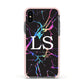 Personalised Black Holographic Marble Initials Apple iPhone Xs Impact Case Pink Edge on Black Phone