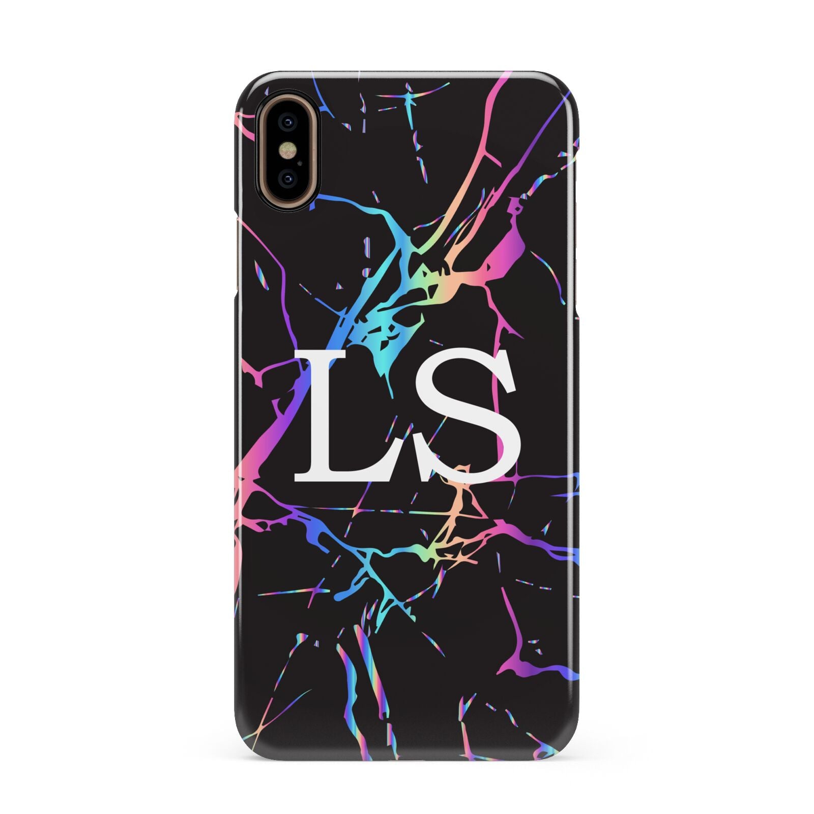 Personalised Black Holographic Marble Initials Apple iPhone Xs Max 3D Snap Case