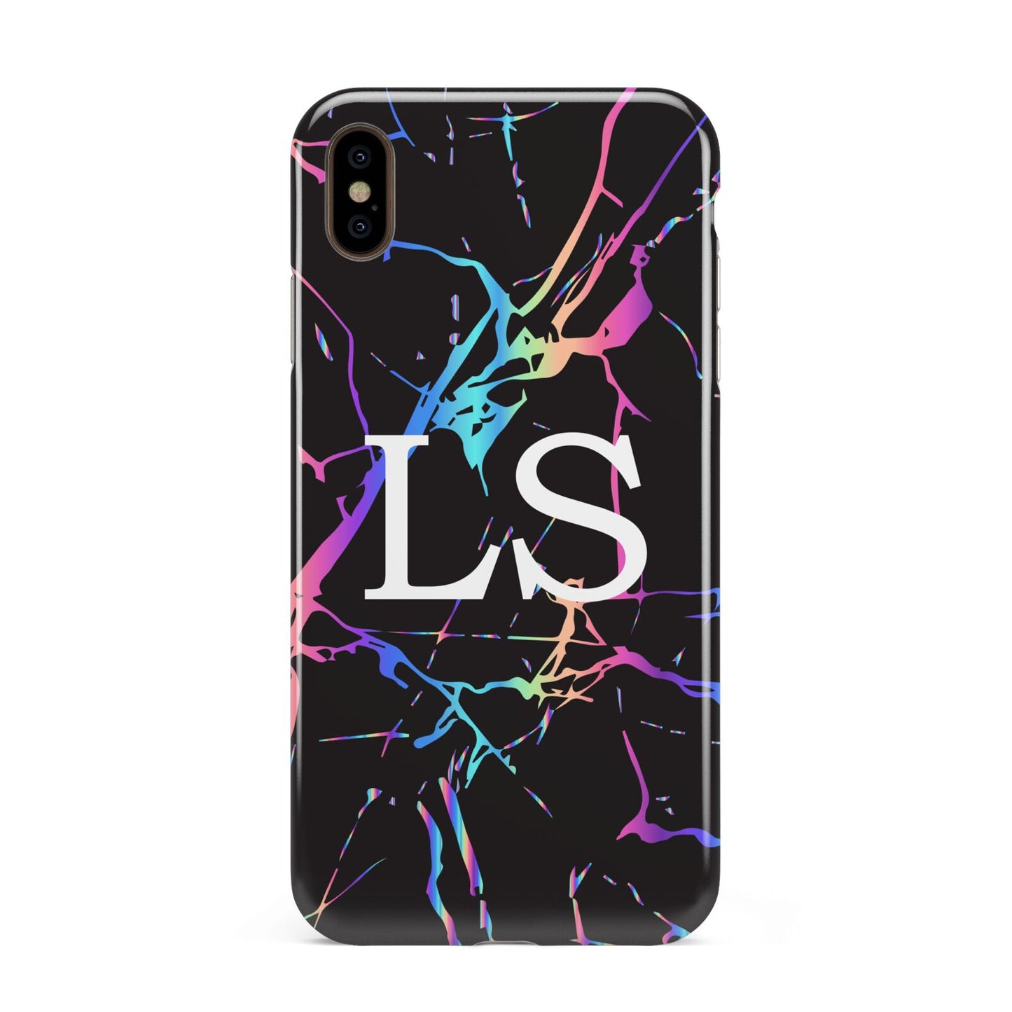 Personalised Black Holographic Marble Initials Apple iPhone Xs Max 3D Tough Case