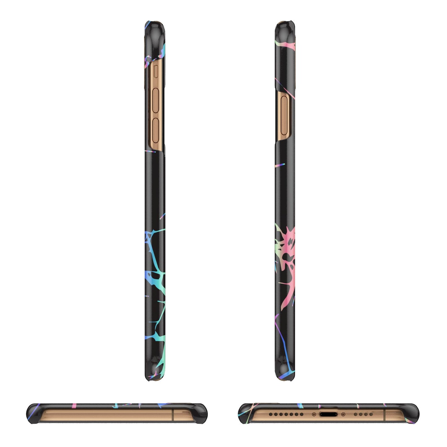 Personalised Black Holographic Marble Initials Apple iPhone Xs Max 3D Wrap Snap Case Angled Images