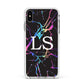 Personalised Black Holographic Marble Initials Apple iPhone Xs Max Impact Case White Edge on Silver Phone