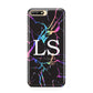 Personalised Black Holographic Marble Initials Huawei Y6 2018