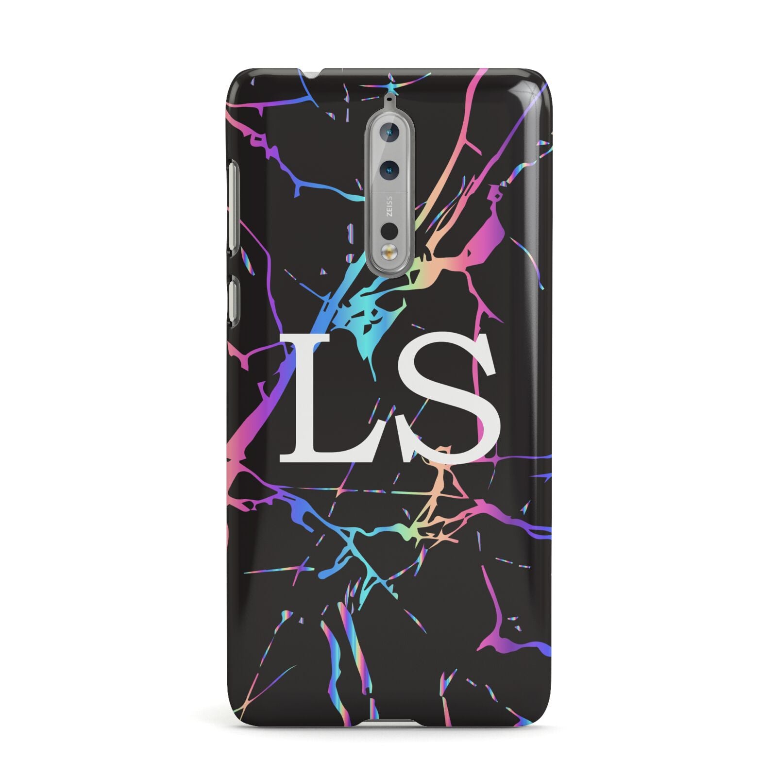 Personalised Black Holographic Marble Initials Nokia Case