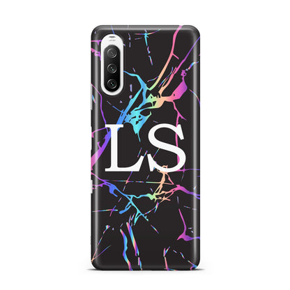 Personalised Black Holographic Marble Initials Sony Xperia 10 III Case