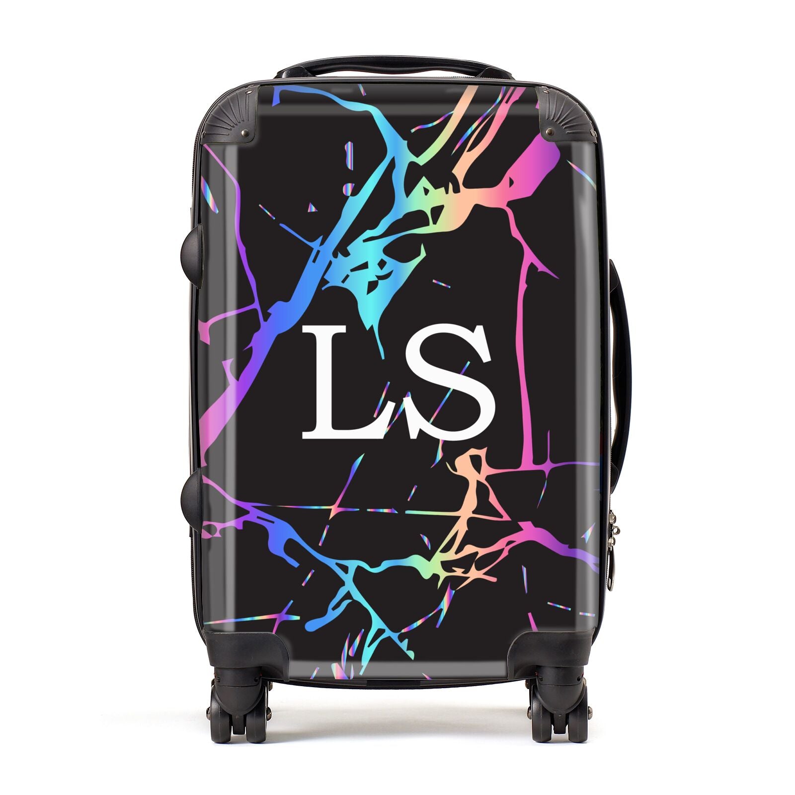 Personalised Black Holographic Marble Initials Suitcase