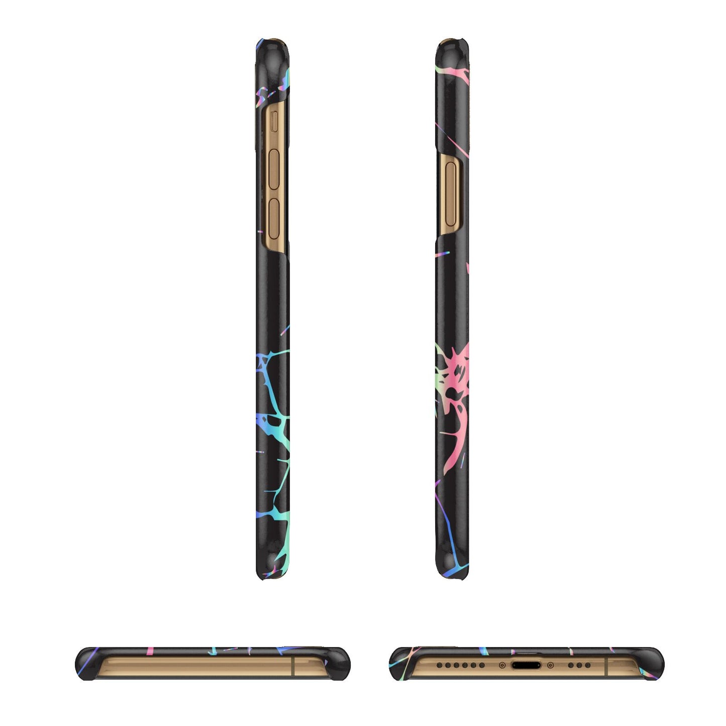 Personalised Black Holographic Marble Initials iPhone 11 3D Snap Case Angle Images