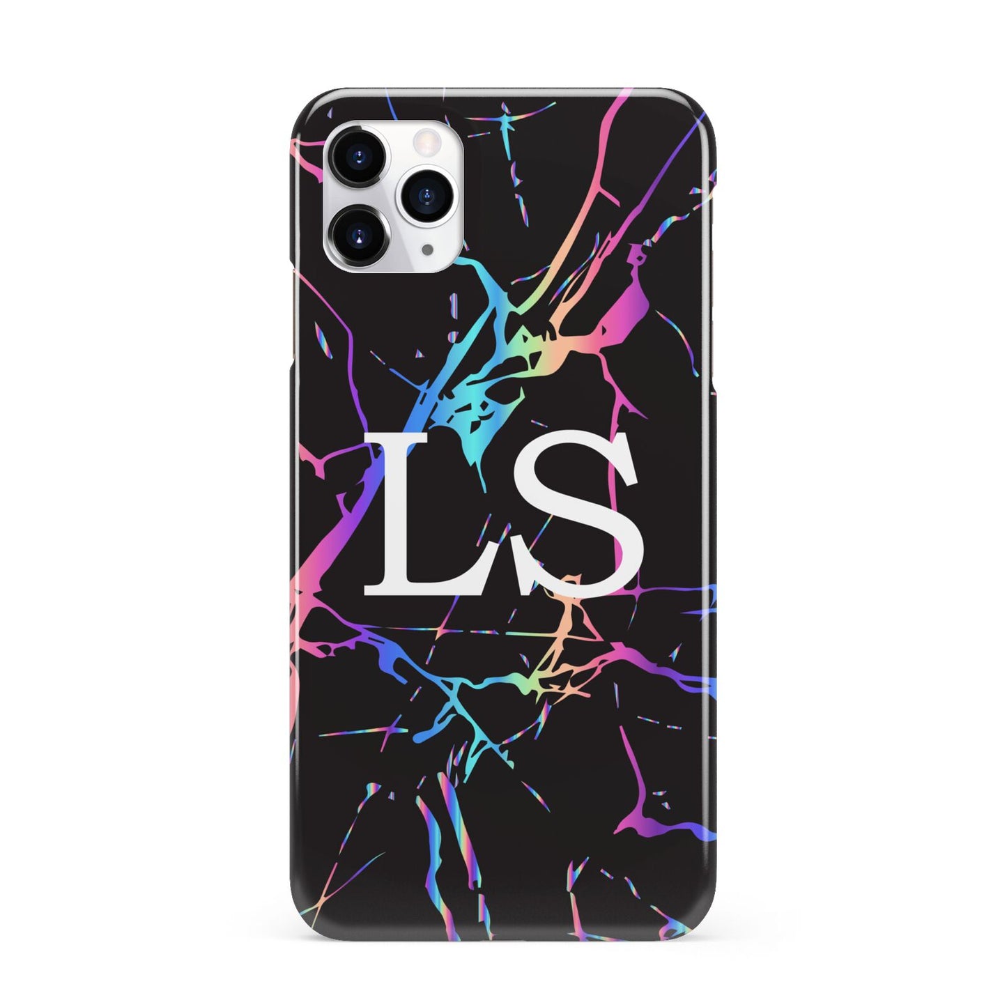 Personalised Black Holographic Marble Initials iPhone 11 Pro Max 3D Snap Case