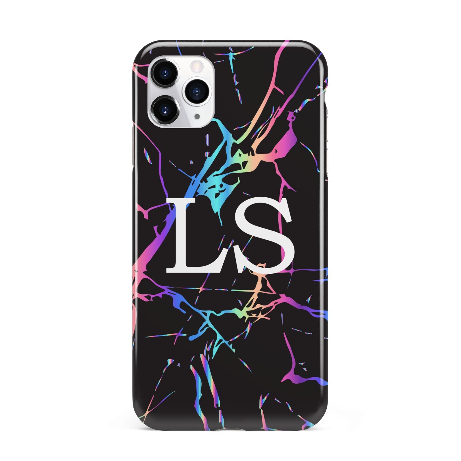 Personalised Black Holographic Marble Initials iPhone 11 Pro Max 3D Tough Case