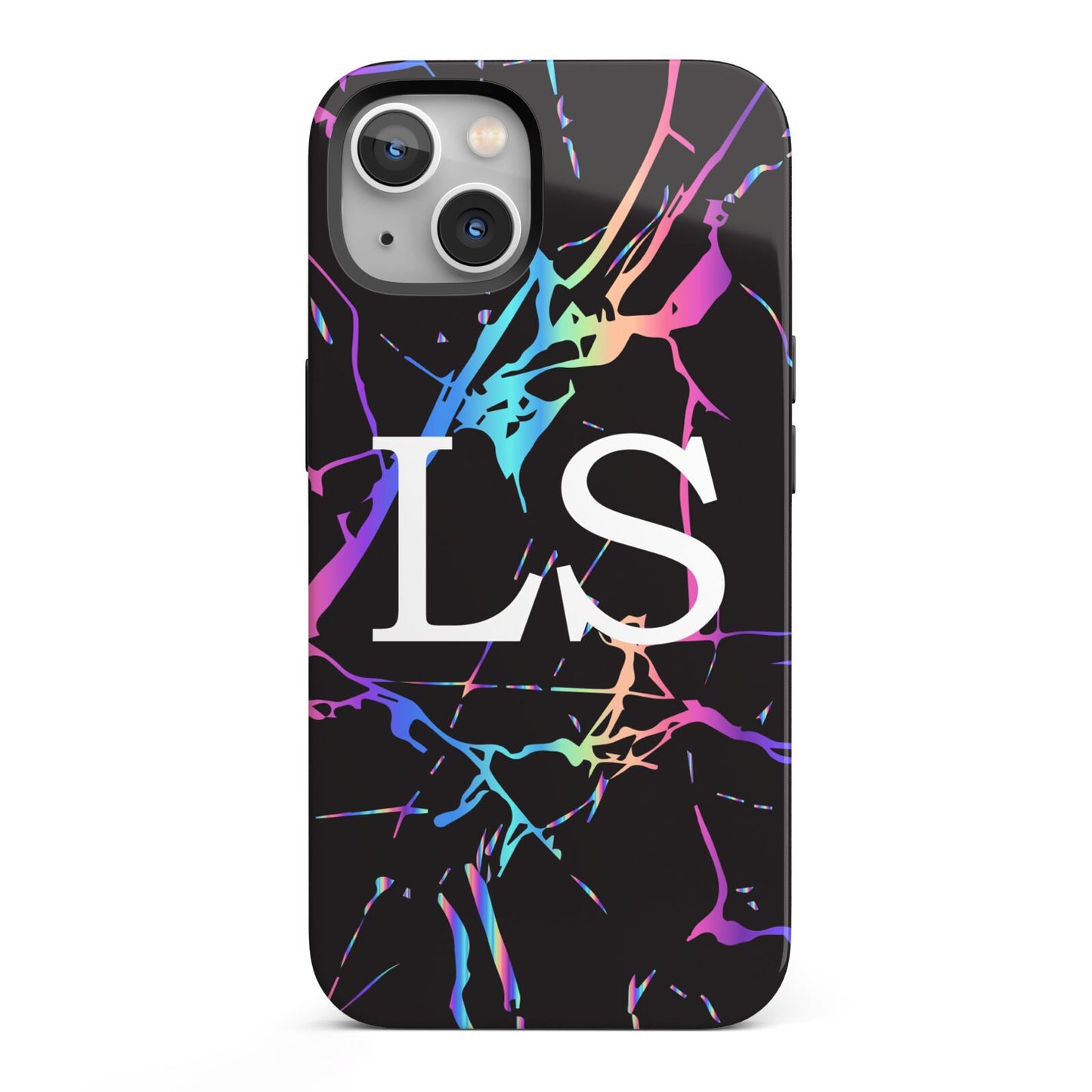 Personalised Black Holographic Marble Initials iPhone 13 Full Wrap 3D Tough Case