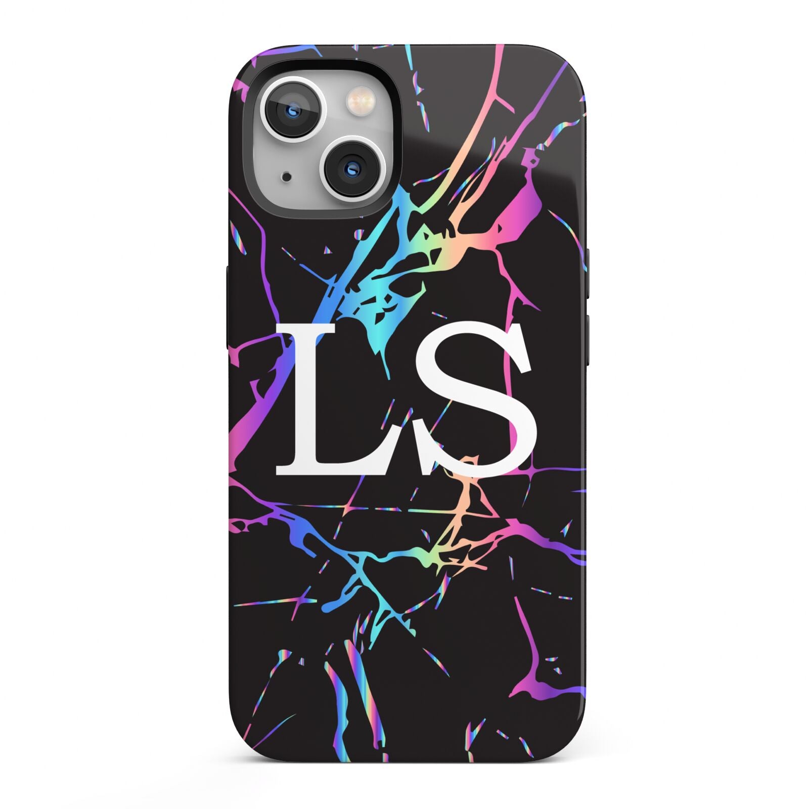 Personalised Black Holographic Marble Initials iPhone 13 Full Wrap 3D Tough Case