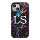 Personalised Black Holographic Marble Initials iPhone 13 Mini Full Wrap 3D Tough Case
