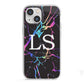 Personalised Black Holographic Marble Initials iPhone 13 Mini TPU Impact Case with White Edges