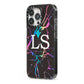 Personalised Black Holographic Marble Initials iPhone 13 Pro Black Impact Case Side Angle on Silver phone