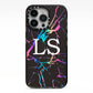 Personalised Black Holographic Marble Initials iPhone 13 Pro Black Impact Case on Silver phone