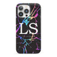 Personalised Black Holographic Marble Initials iPhone 13 Pro Full Wrap 3D Snap Case