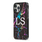 Personalised Black Holographic Marble Initials iPhone 13 Pro Max Black Impact Case Side Angle on Silver phone