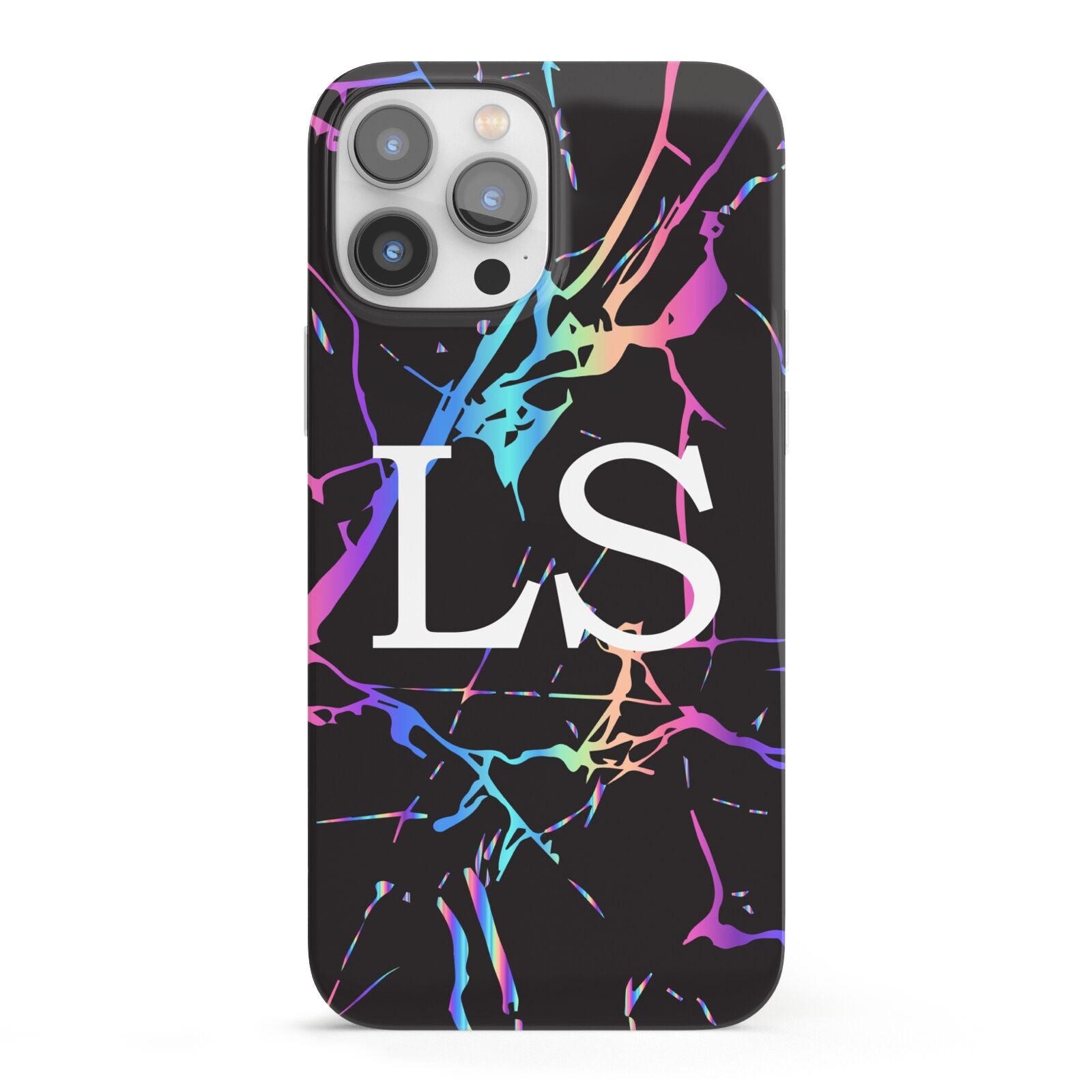 Personalised Black Holographic Marble Initials iPhone 13 Pro Max Full Wrap 3D Snap Case
