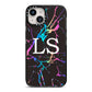 Personalised Black Holographic Marble Initials iPhone 14 Black Impact Case on Silver phone