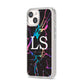 Personalised Black Holographic Marble Initials iPhone 14 Clear Tough Case Starlight Angled Image