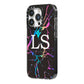 Personalised Black Holographic Marble Initials iPhone 14 Pro Black Impact Case Side Angle on Silver phone
