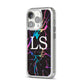 Personalised Black Holographic Marble Initials iPhone 14 Pro Clear Tough Case Silver Angled Image