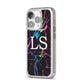Personalised Black Holographic Marble Initials iPhone 14 Pro Glitter Tough Case Silver Angled Image