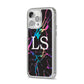 Personalised Black Holographic Marble Initials iPhone 14 Pro Max Clear Tough Case Silver Angled Image