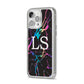 Personalised Black Holographic Marble Initials iPhone 14 Pro Max Glitter Tough Case Silver Angled Image