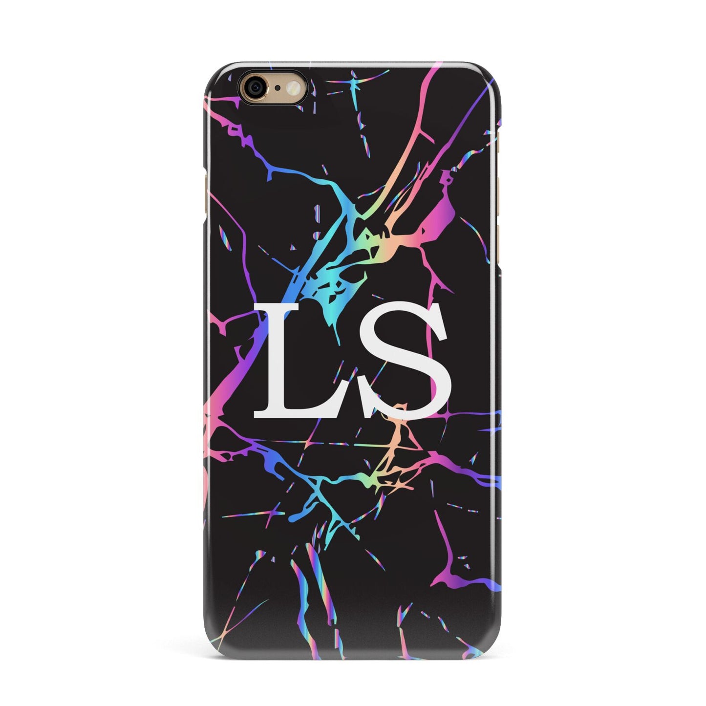 Personalised Black Holographic Marble Initials iPhone 6 Plus 3D Snap Case on Gold Phone