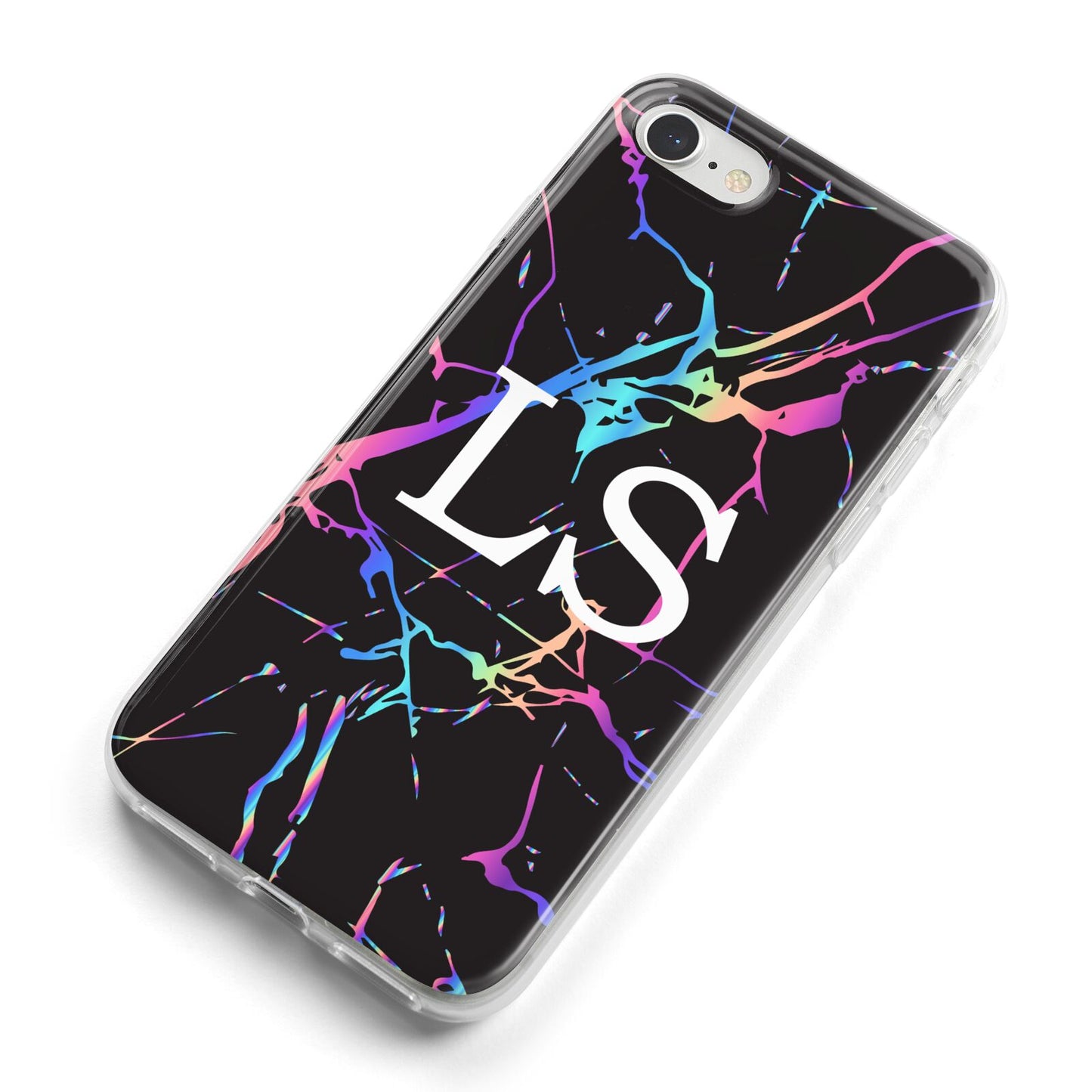 Personalised Black Holographic Marble Initials iPhone 8 Bumper Case on Silver iPhone Alternative Image