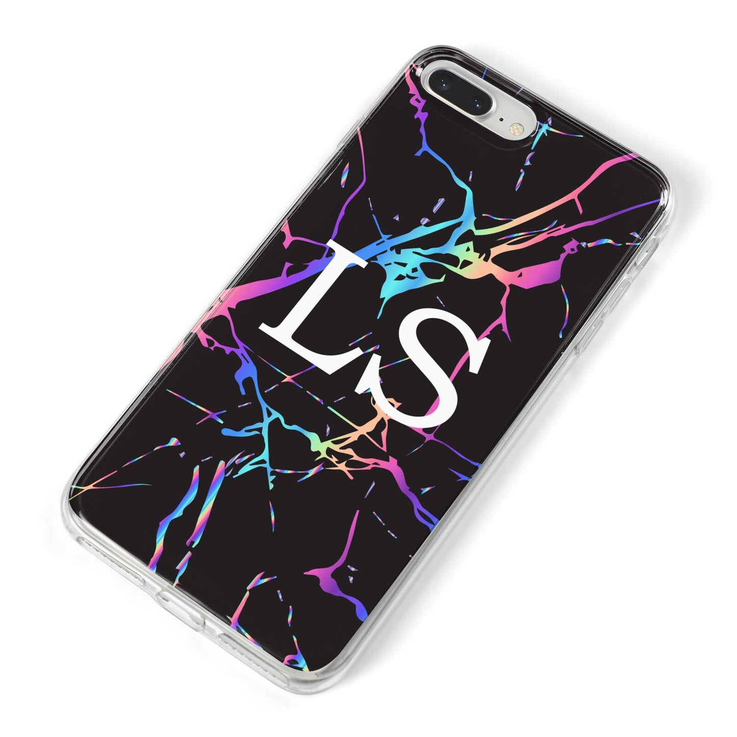 Personalised Black Holographic Marble Initials iPhone 8 Plus Bumper Case on Silver iPhone Alternative Image