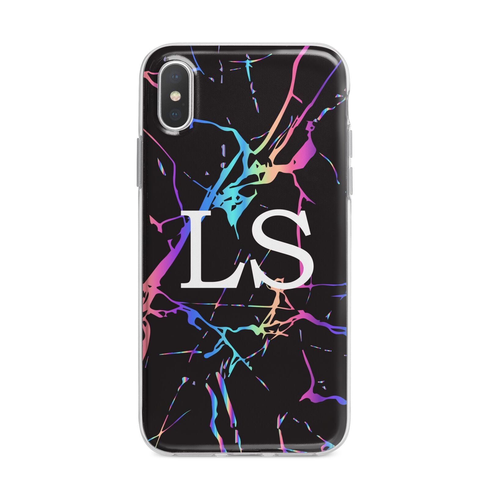 Personalised Black Holographic Marble Initials iPhone X Bumper Case on Silver iPhone Alternative Image 1