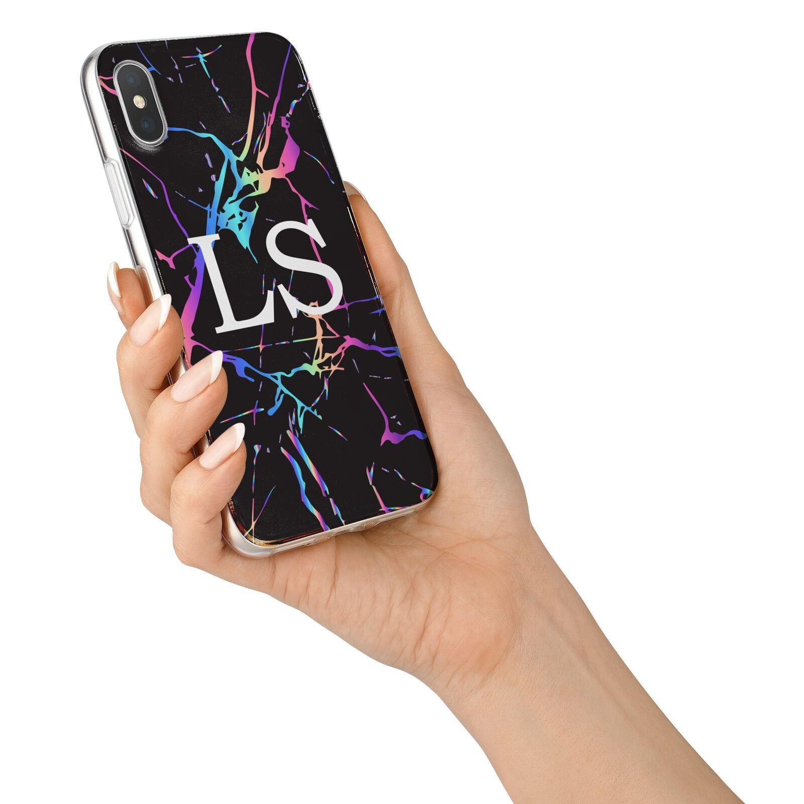 Personalised Black Holographic Marble Initials iPhone X Bumper Case on Silver iPhone Alternative Image 2