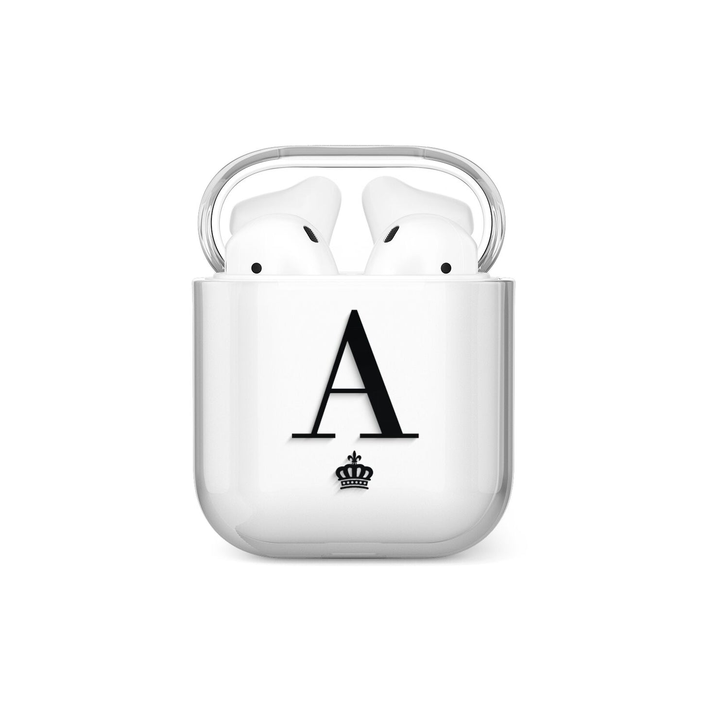 Personalised Black Initial Crown Clear AirPods Case