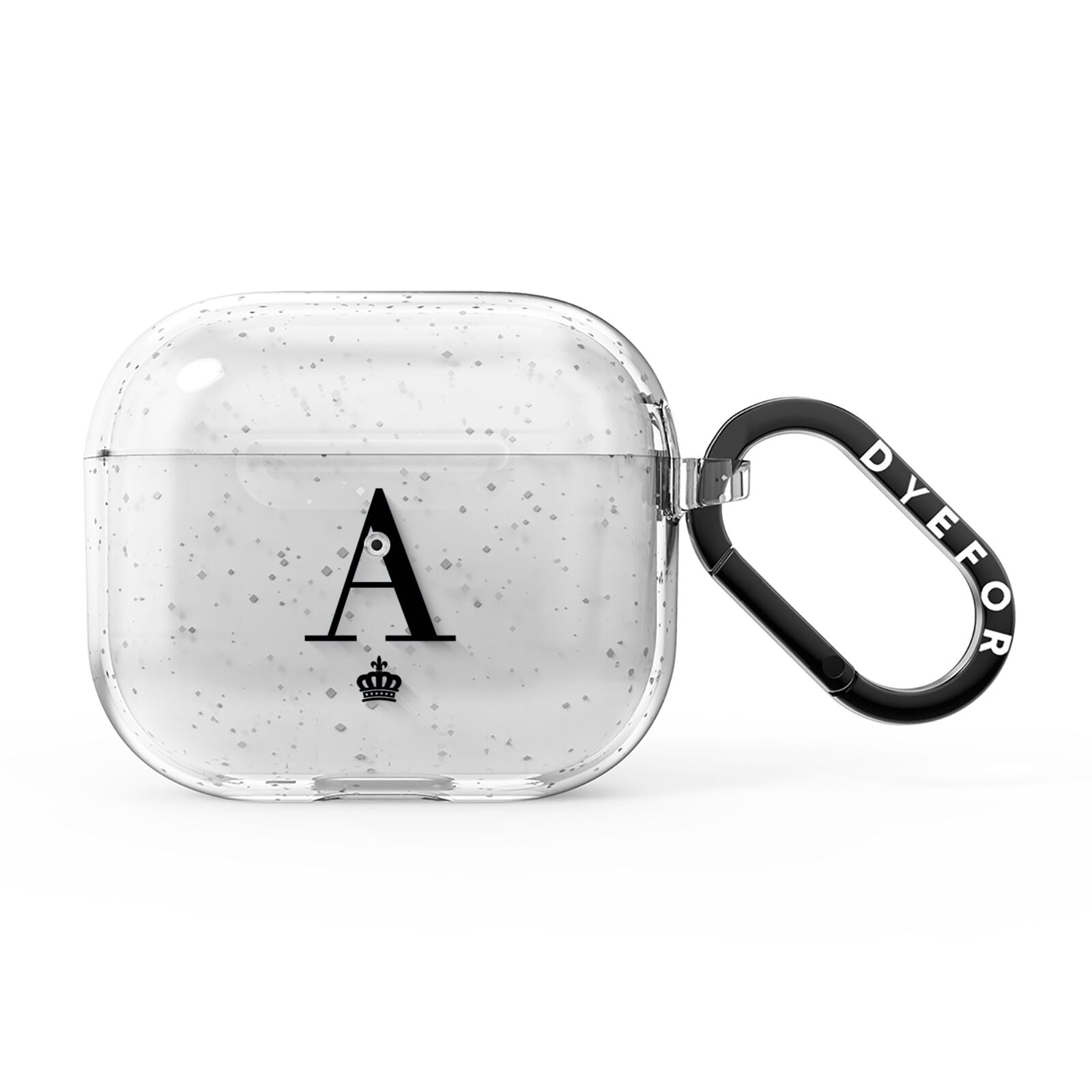 Personalised Black Initial Crown Clear AirPods Glitter Case 3rd Gen