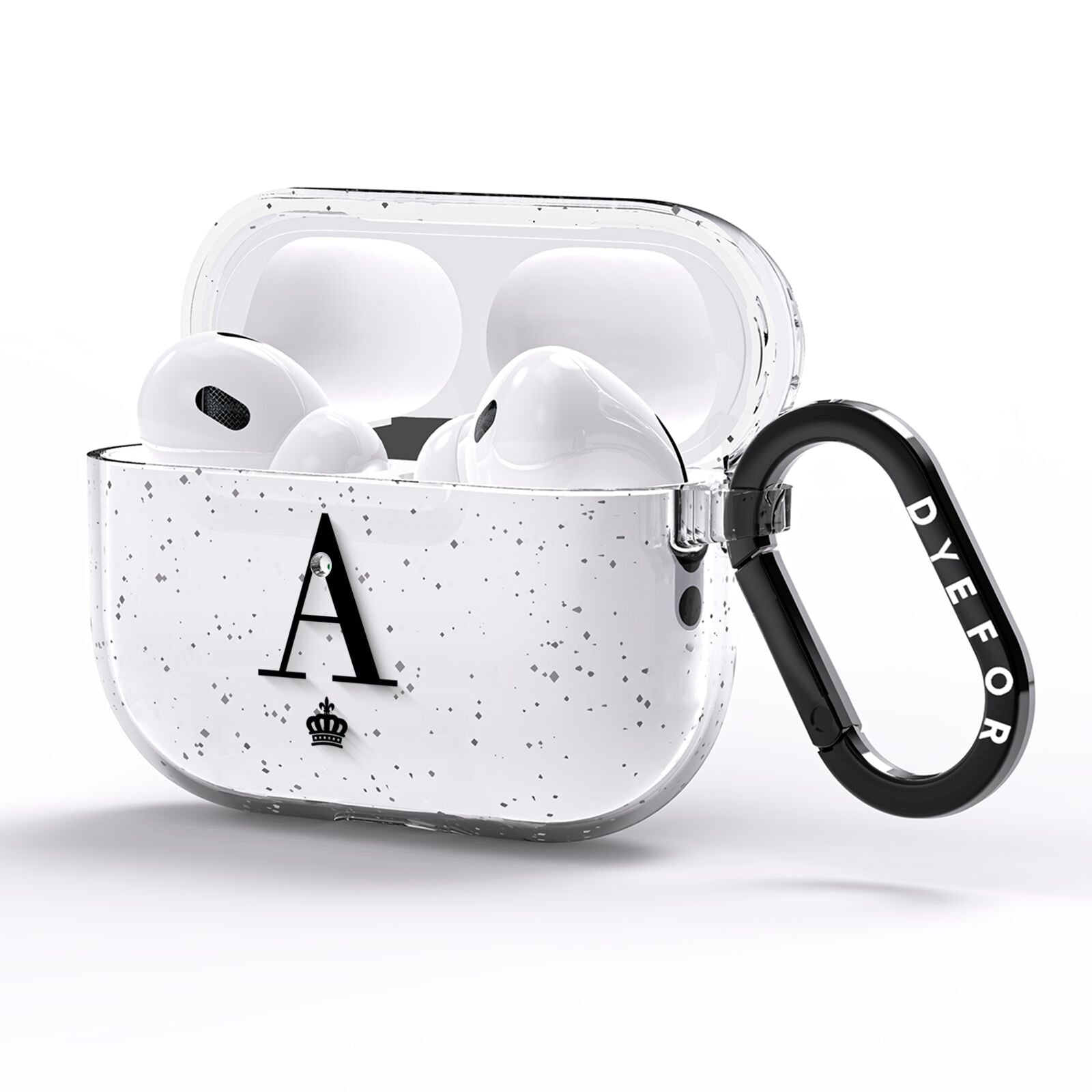 Personalised Black Initial Crown Clear AirPods Pro Glitter Case Side Image