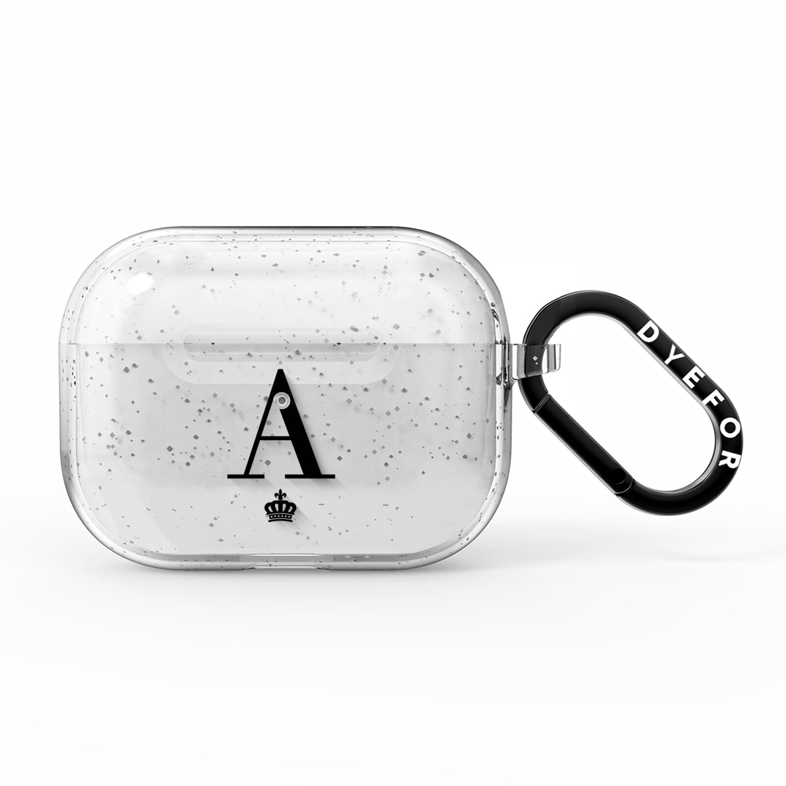 Personalised Black Initial Crown Clear AirPods Pro Glitter Case