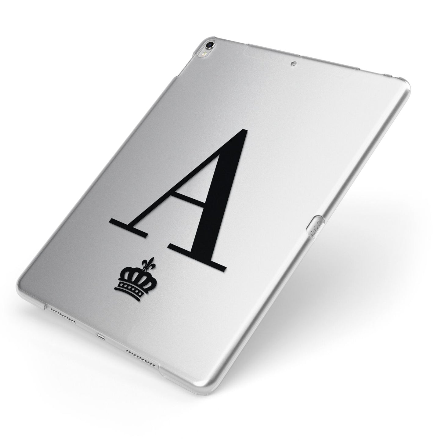 Personalised Black Initial Crown Clear Apple iPad Case on Silver iPad Side View