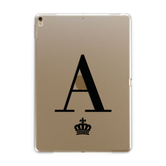 Personalised Black Initial Crown Clear Apple iPad Gold Case