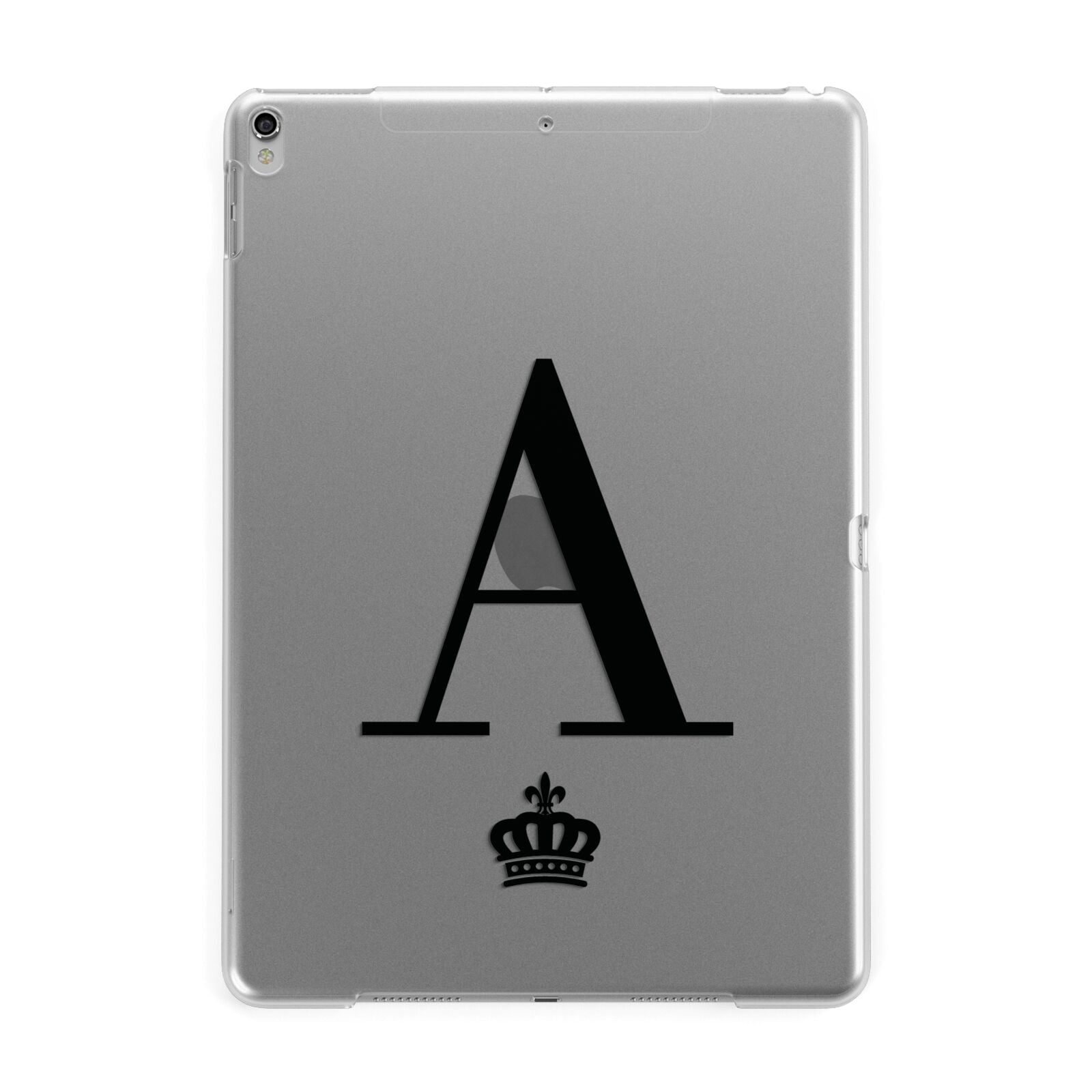 Personalised Black Initial Crown Clear Apple iPad Silver Case
