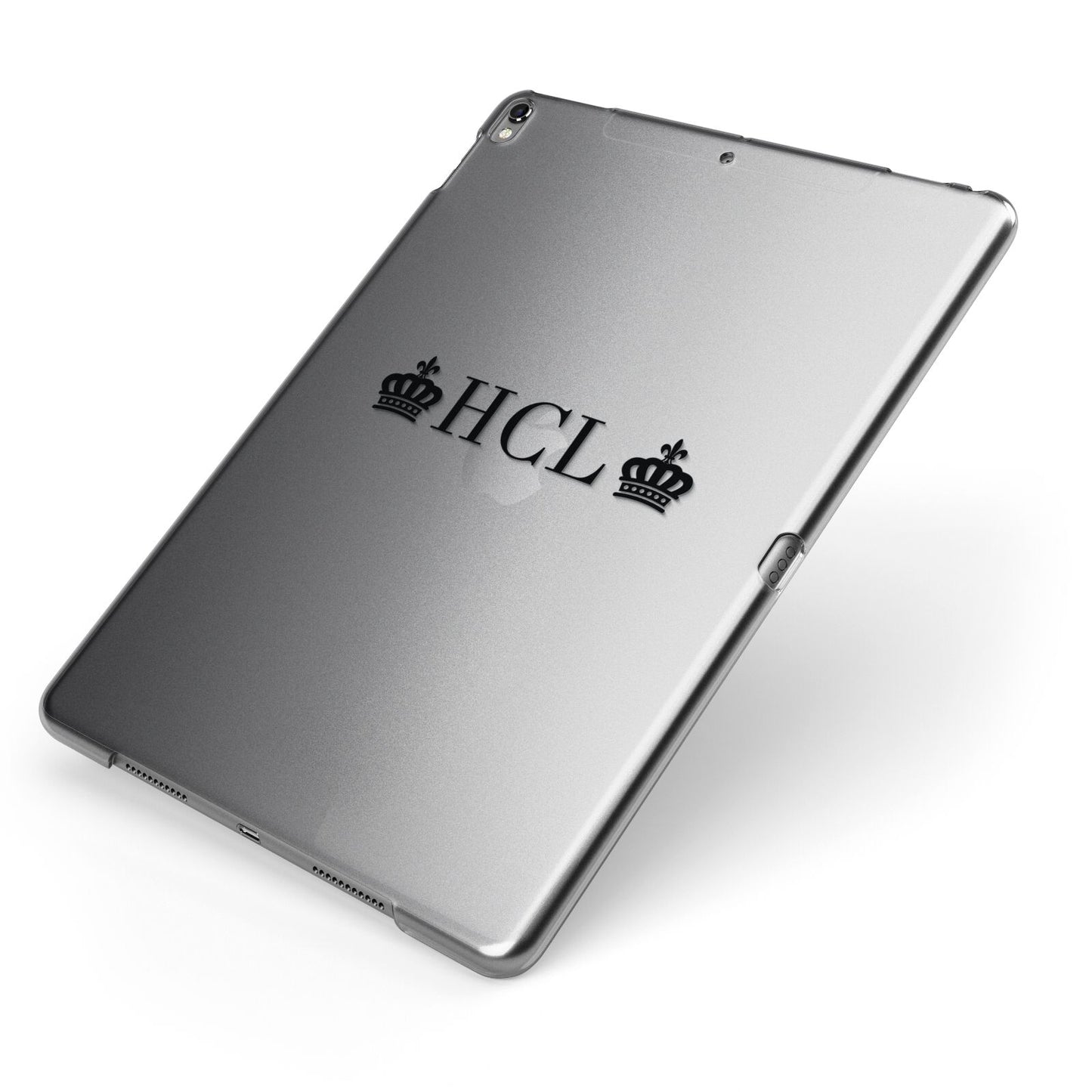 Personalised Black Initials 2 Crowns Clear Apple iPad Case on Grey iPad Side View
