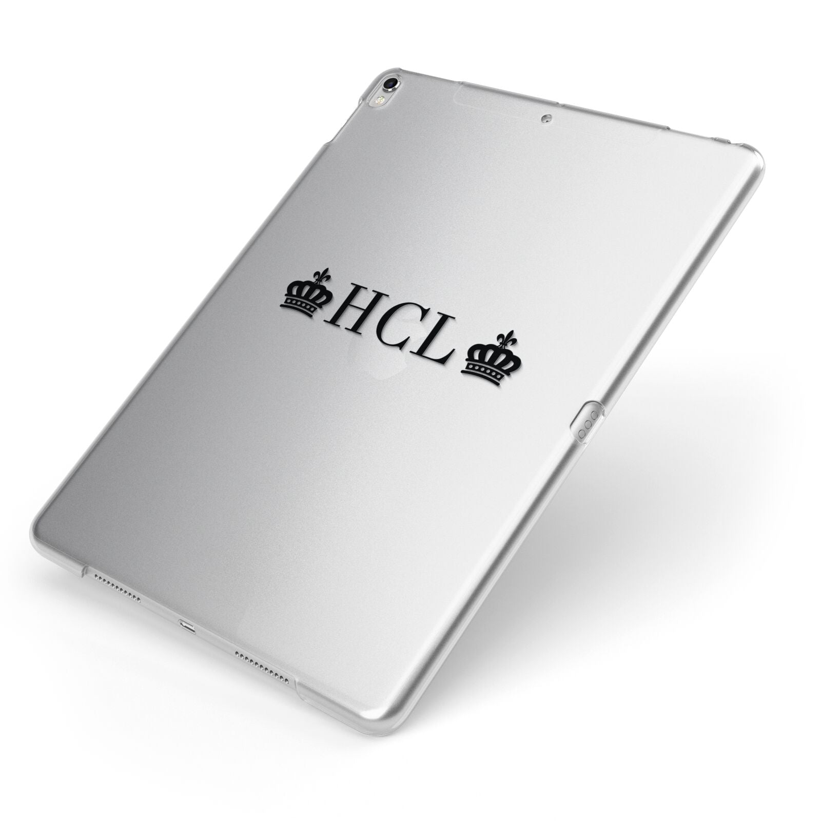 Personalised Black Initials 2 Crowns Clear Apple iPad Case on Silver iPad Side View