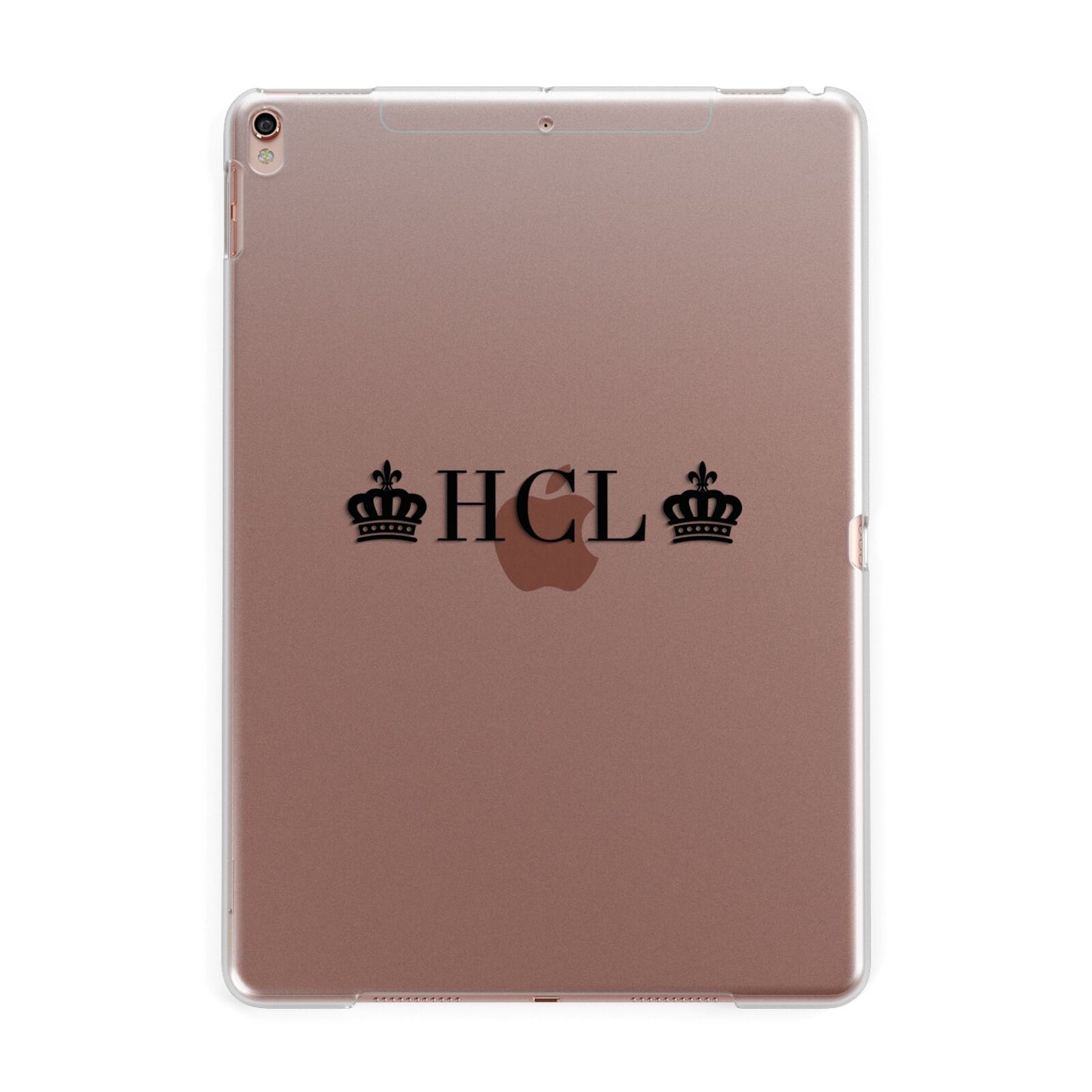 Personalised Black Initials 2 Crowns Clear Apple iPad Rose Gold Case