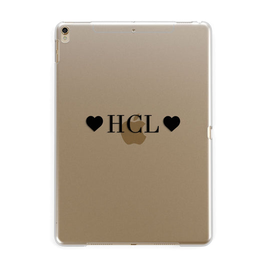 Personalised Black Initials 2 Hearts Clear Apple iPad Gold Case