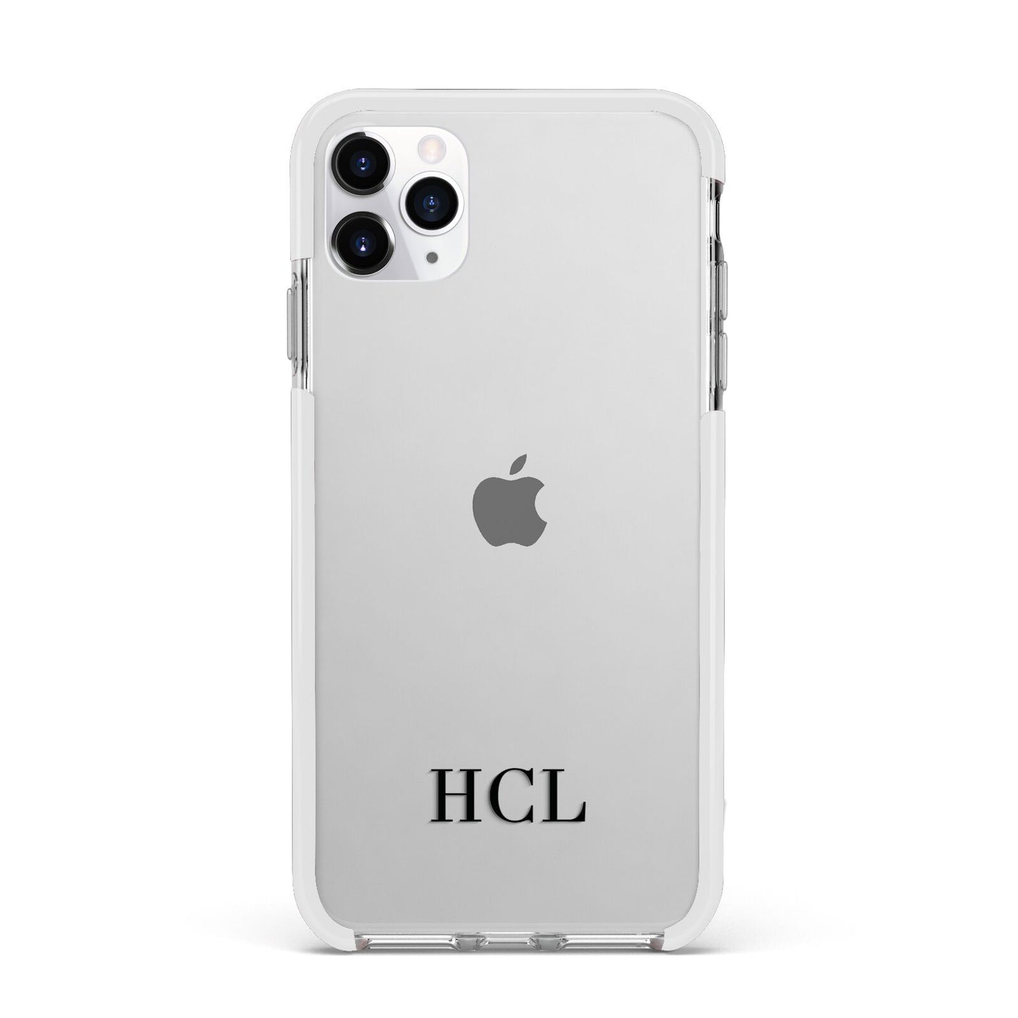 Personalised Black Initials Bottom Clear Custom Apple iPhone 11 Pro Max in Silver with White Impact Case