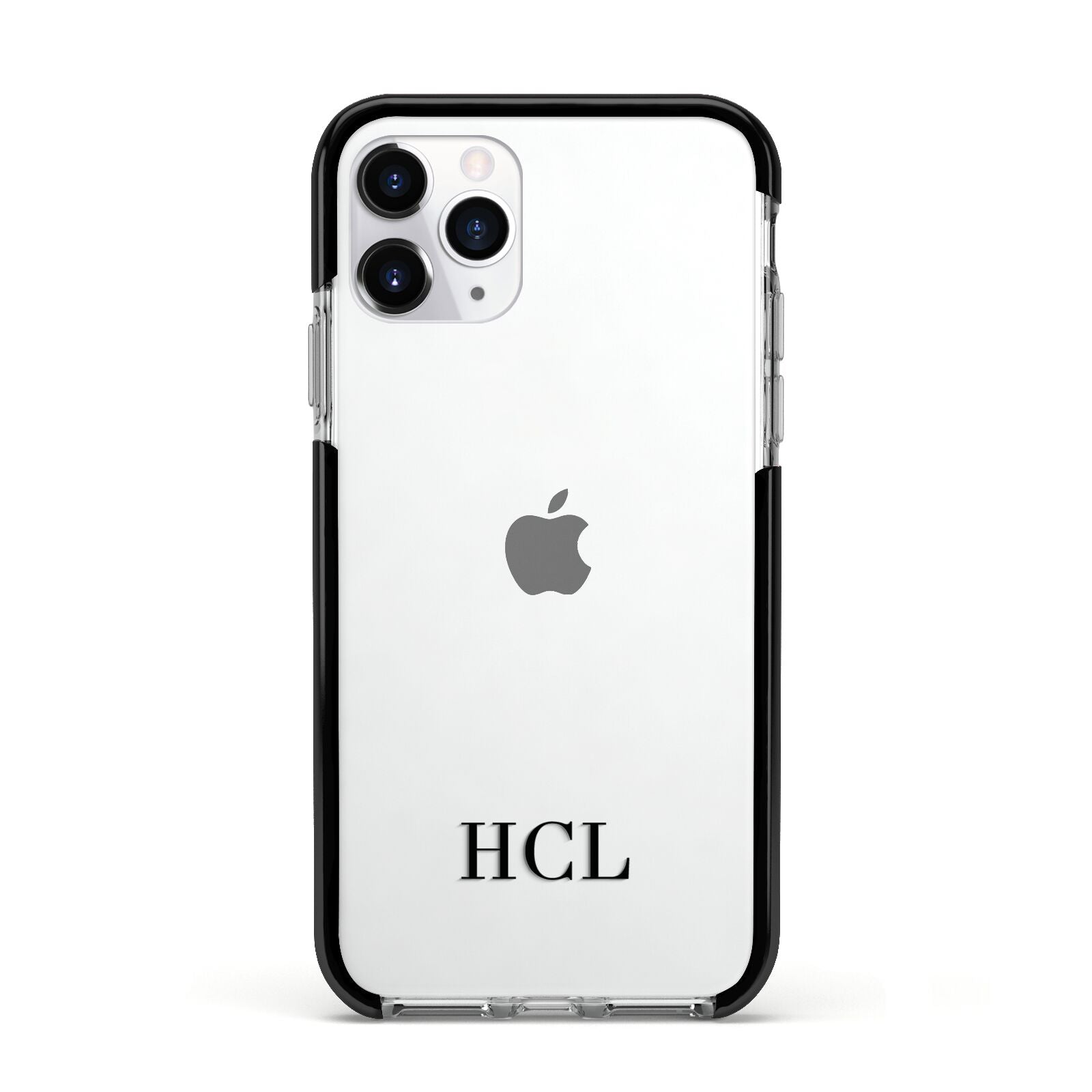 Personalised Black Initials Bottom Clear Custom Apple iPhone 11 Pro in Silver with Black Impact Case