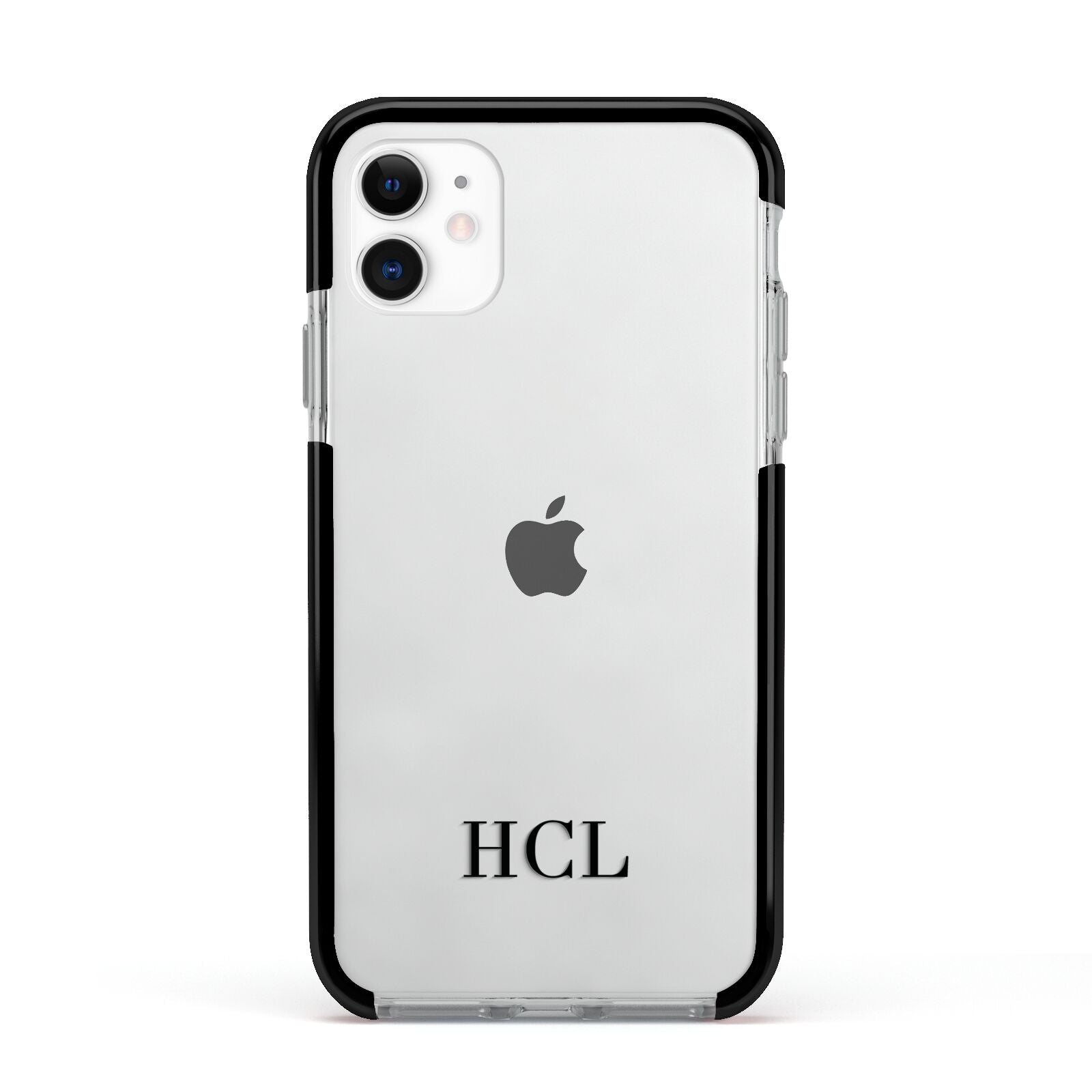Personalised Black Initials Bottom Clear Custom Apple iPhone 11 in White with Black Impact Case